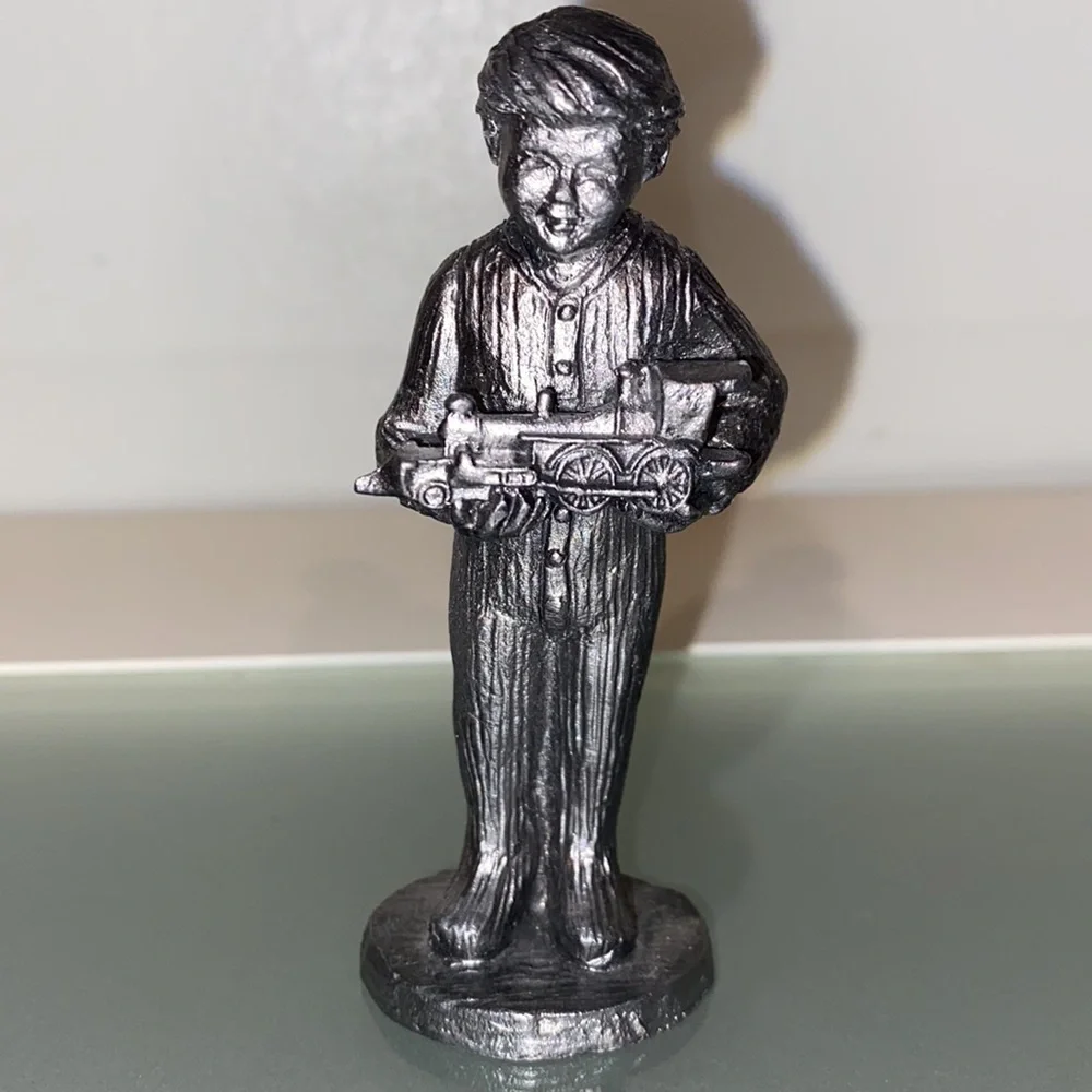 Michael Ricker Pewter Boy Holding Toy Train 3